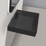Bathroom Sink, CeraStyle 037007-U-97, Square Matte Black Ceramic Wall Mounted or Drop In Sink